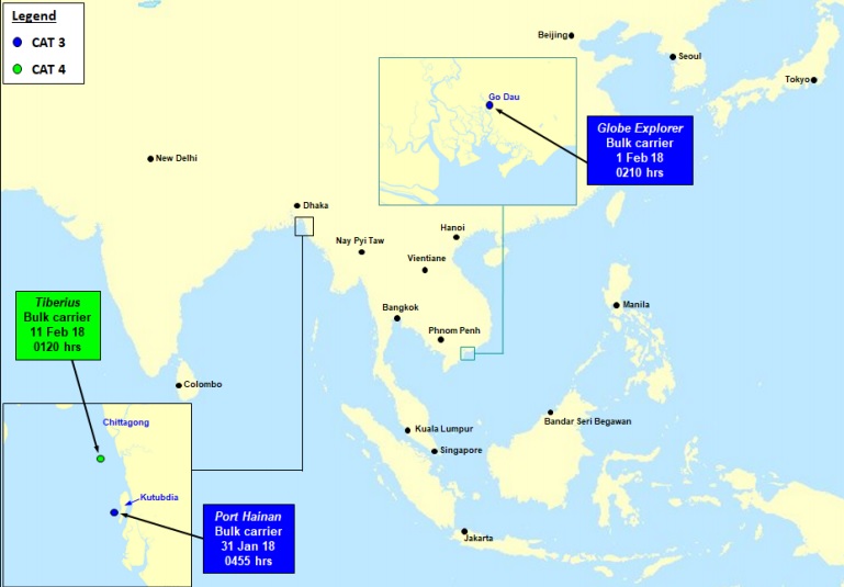 Three armed robberies on ships reported in Asia last week
