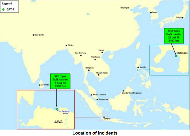 Two armed robberies against ships in Asia reported last week