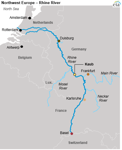 How low Rhine water levels disrupt petroleum shipments to Europe