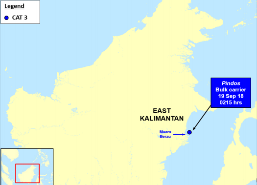 Bulk carrier robbed while anchored at Muara Berau, Indonesia