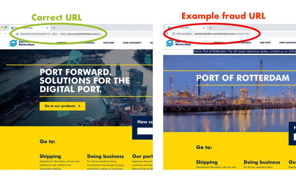 Port of Rotterdam warns for fake website