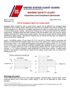 USCG: Difference between navigation lights on power driven vessels and on sailing vessels