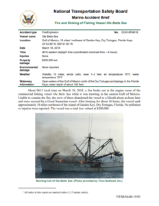 Mechanical failure causes fire on fishing vessel