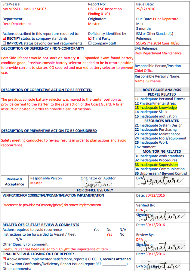 Corrective Action Report Template from safety4sea.com