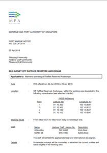 MPA Singapore alerts on sea survey off raffles reserved anchorage