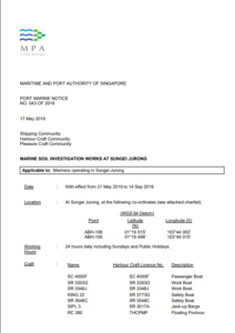 MPA Singapore alerts on marine soil investigation at Sungei Jurong