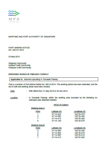 MPA Singapore informs on expansion in Temasek Fairway dredging ops