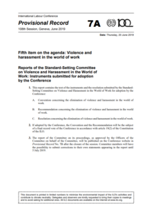 ILO adopts new Convention and Recommendation to tackle violence and harassment in workplace