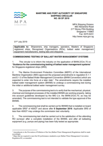 Conducting testing of BWMS for Singapore-registered ships