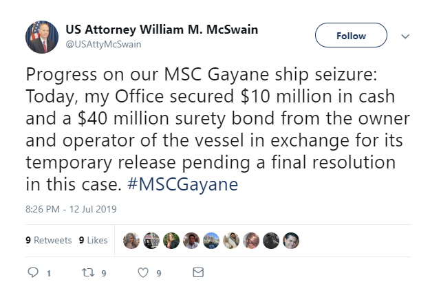MSC pays millions to release MSC Gayane after drug seizure