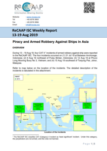 ReCAAP ISC reports four armed robberies against ships in Asia