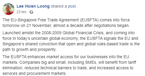 EU, Singapore trade agreement comes into force