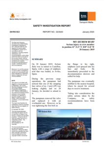 Transport Malta investigation: Crew injured from sulphuric acid while replacing valve