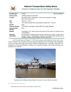 NTSB investigation: Towing vessel contact with bridge