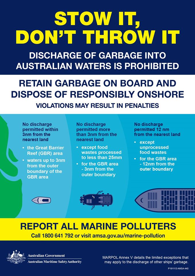 AMSA: Retain garbage onboard and dispose of onshore