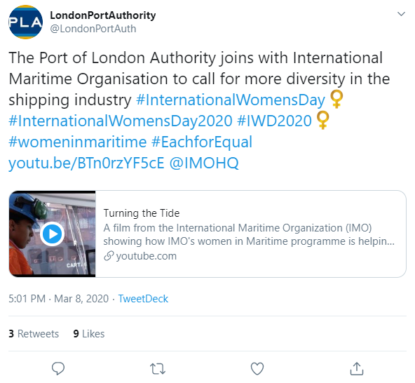 London Port Authority joins IMO for more diversity in shipping