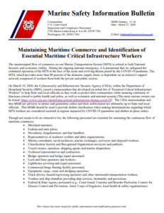USGG publishes list of Essential Maritime Critical Infrastructure Workers