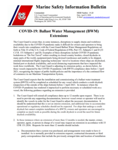 USCG extends BWTS compliance dates due to COVID-19