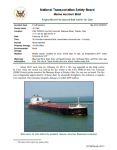 NTSB investigation: Engine room fire on bulk carrier while in layup status