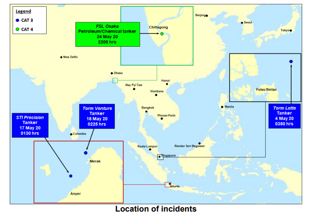 Four attacks against ships in Asia reported last week