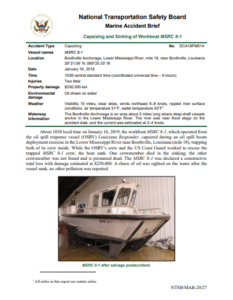NTSB investigation: Workboat sinking in strong river current