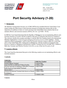 USCG: Conditions of entry for ships from certain countries