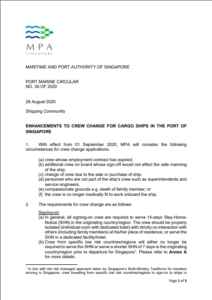 MPA Singapore publishes enhancements to crew change for cargo ships