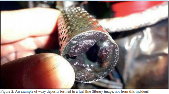 Lessons learned: Presence of waxy crystals in fuel can block fuel filters