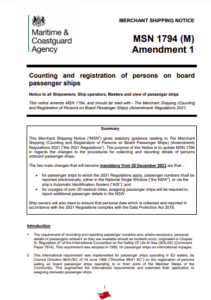 UK MCA: Changes on counting and registration of persons onboard passenger ships