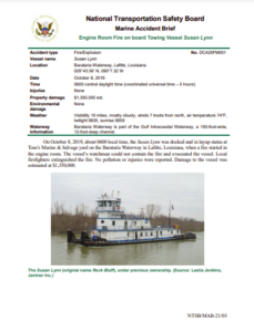 NTSB investigation: Catastrophic engine failure leads to fire and explosion on towing vessel