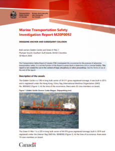 TSB Canada investigation: Collision of two bulk carriers after dragging anchor