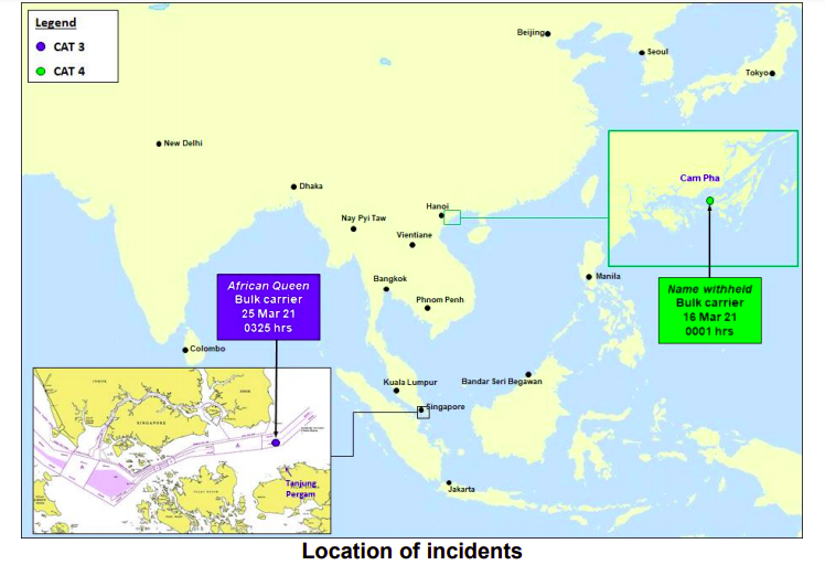 Two incidents against ships in Asia reported last week