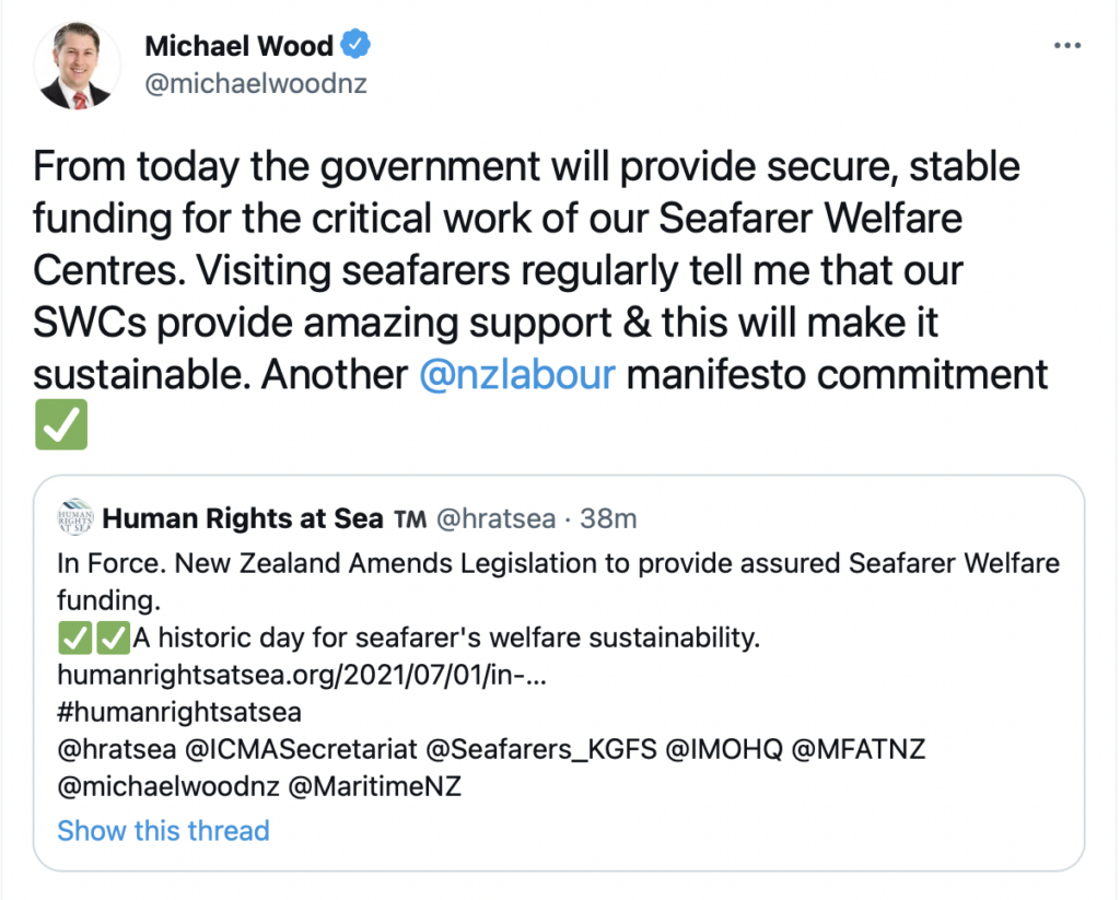 New Zealand amends legislation to provide funding on seafarers&#8217; welfare