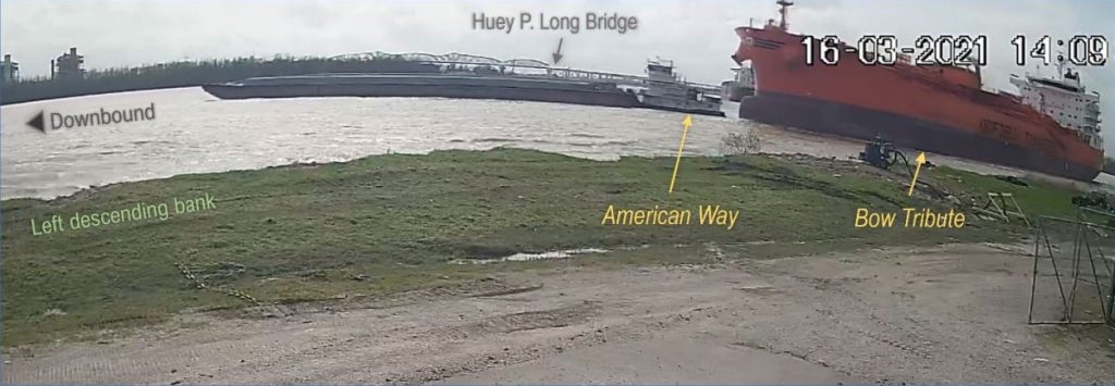 NTSB Investigation: Tanker overtaking a tow in Mississippi River leads to its grounding