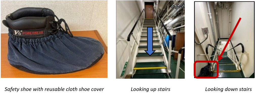 Lessons learned: Person slipped on stairway while wearing shoe covers